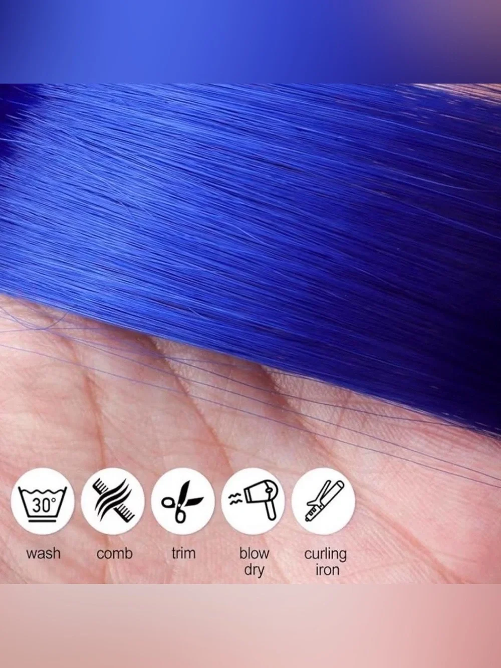 💞 New 6 Pack of 22” Blue Synthetic Clip In Hair Extensions